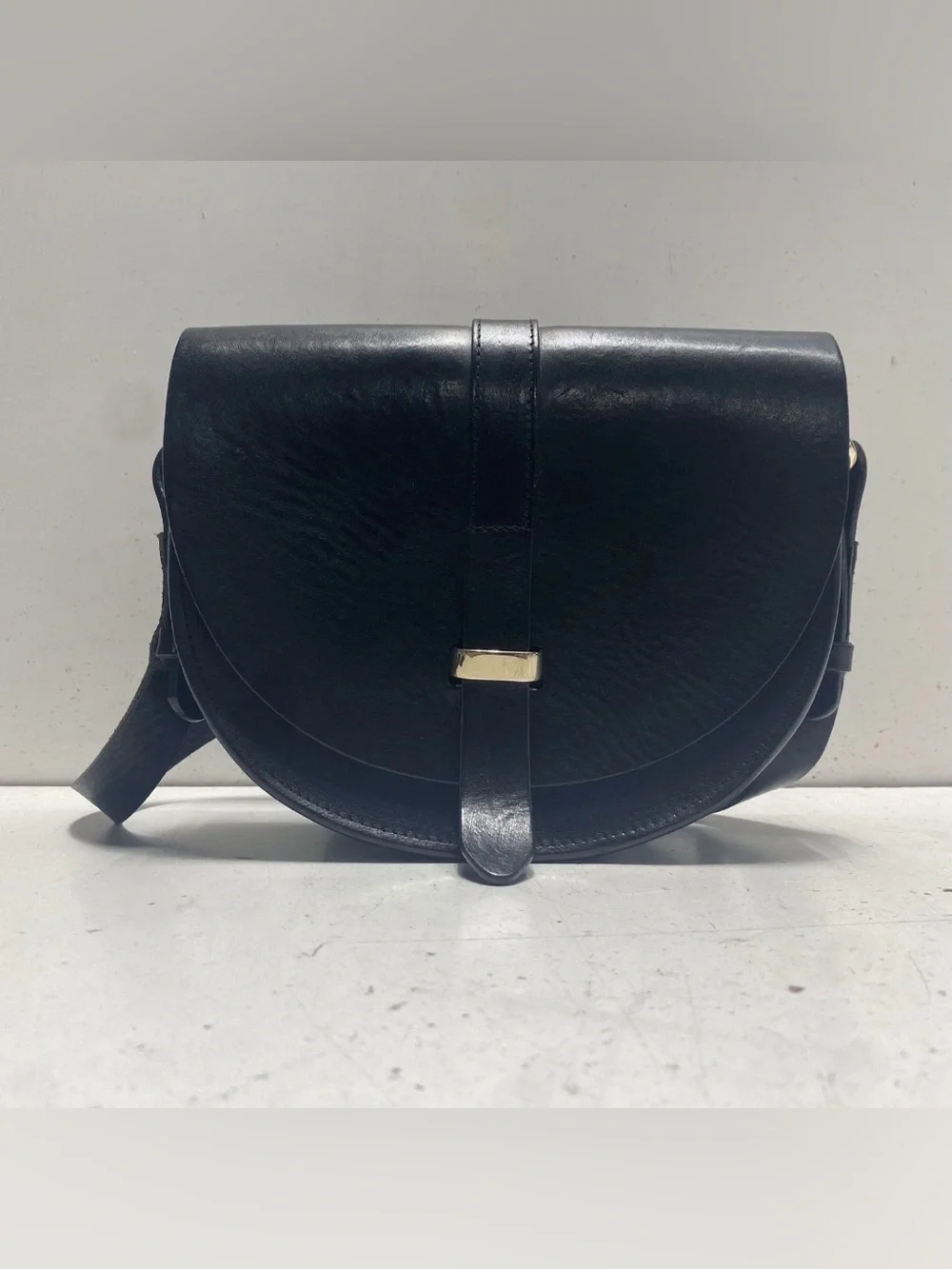 Sezane Vintage Sac Claude Black Leather Saddle Bag